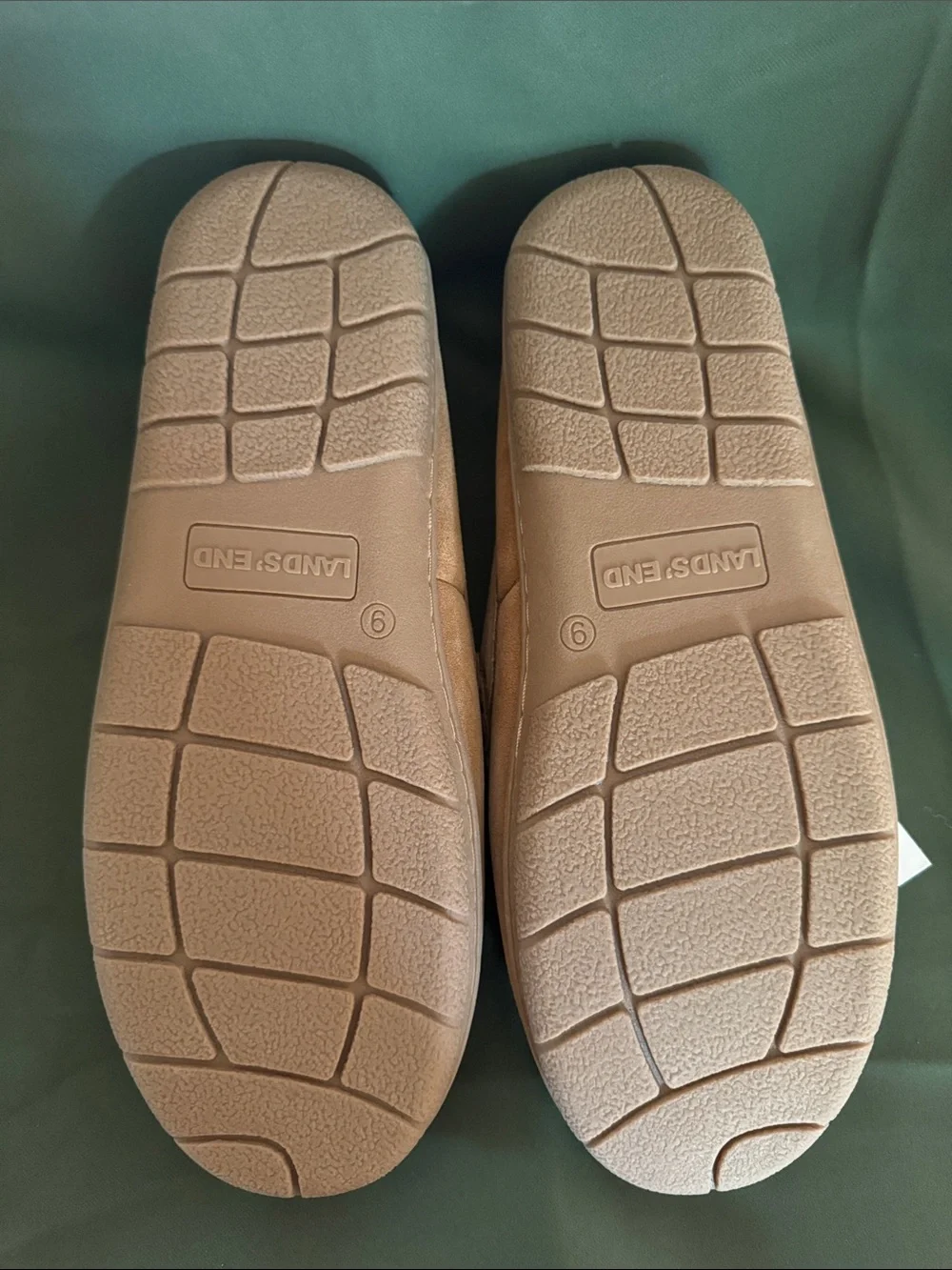 Lands' End Men's Chestnut Suede Moccasin Slippers with Faux-Shearling